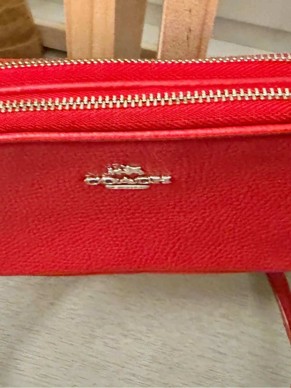 Coach Pebble Leather Red Camera Crossbody Bag Double Zip